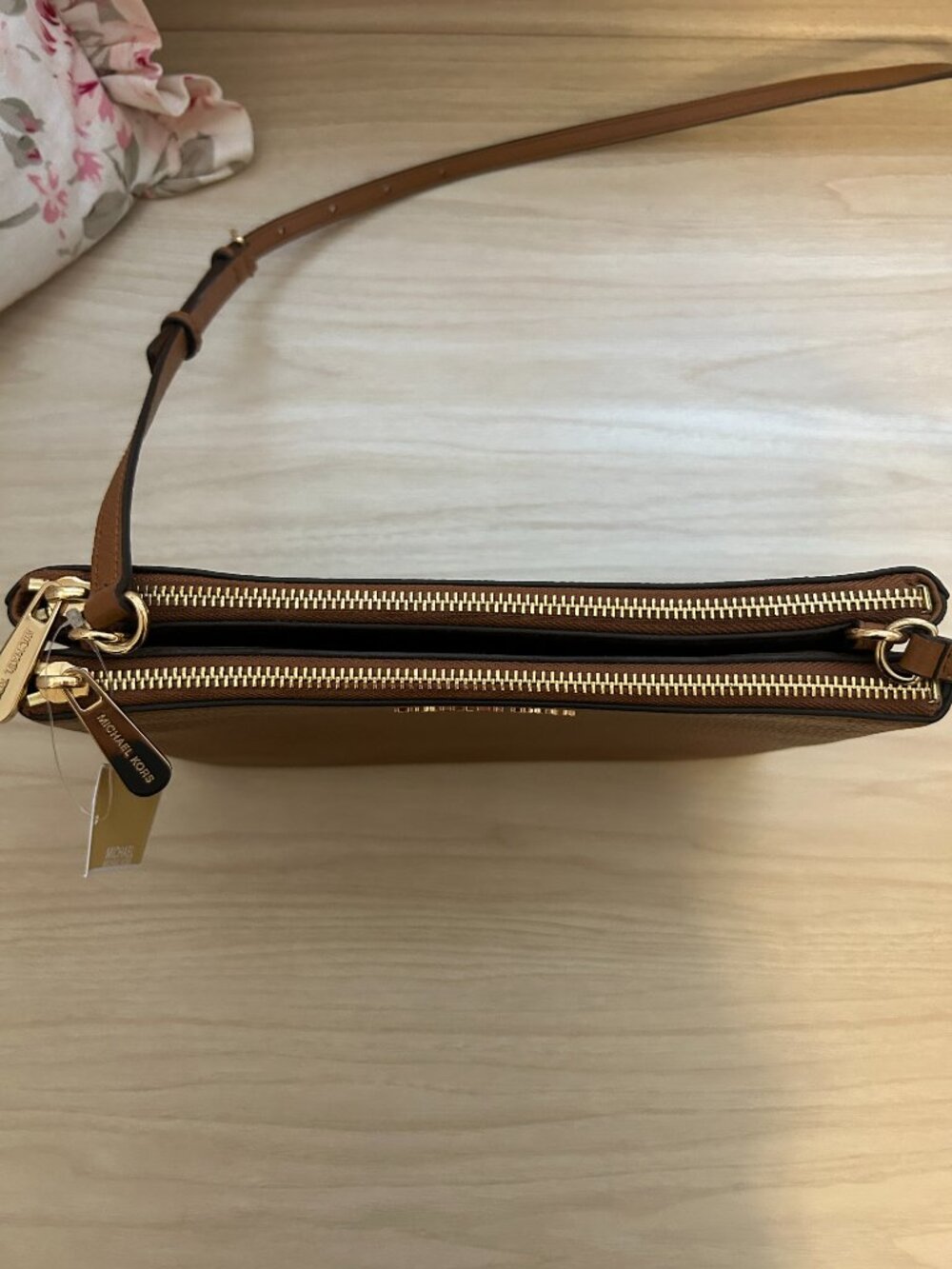 Michael Kors Jet Set Travel Brown/Acorn Double Gusset Crossbody - Picture 8 of 9